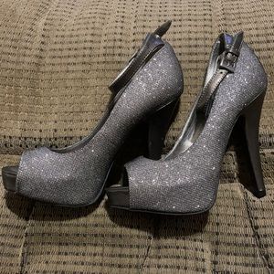 Sparkly gray high heels
